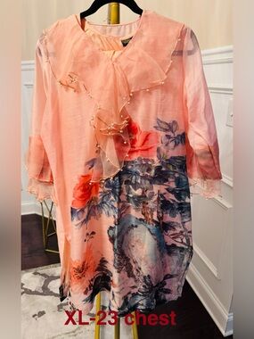 Peach Floral Ruffle Kurta - Women Kurta set